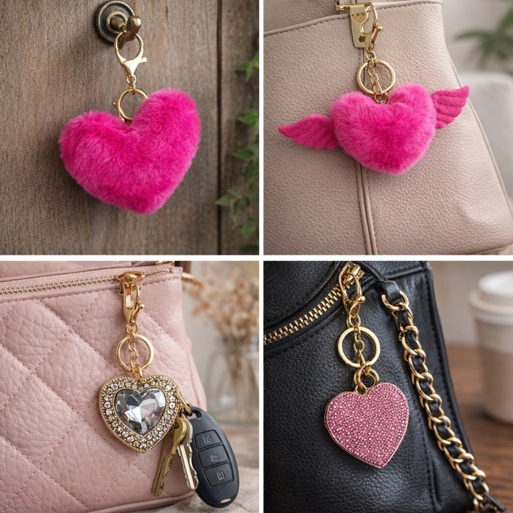 4 Heart Charms For Purses or Charms for Keys Pink #0468 - Picture 2 of 6